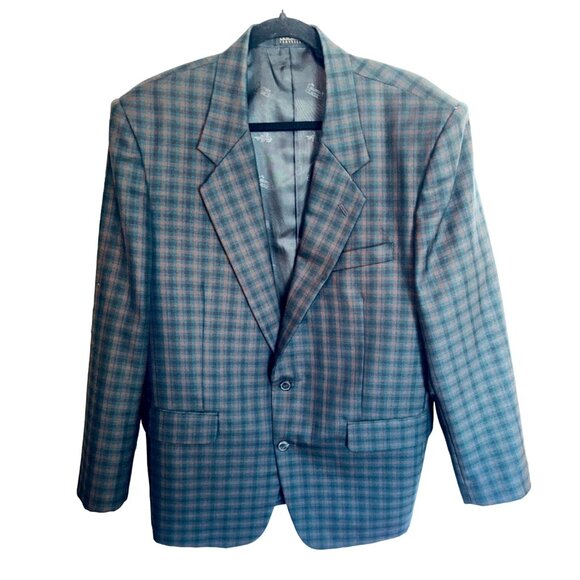 Lawman Classics Navy Maroon Plaid Lightweight Wool Blend Suit Jacket Blazer 42 - Picture 1 of 9